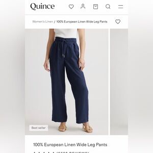 Quince Deep Blue Wide Leg Linen Pants